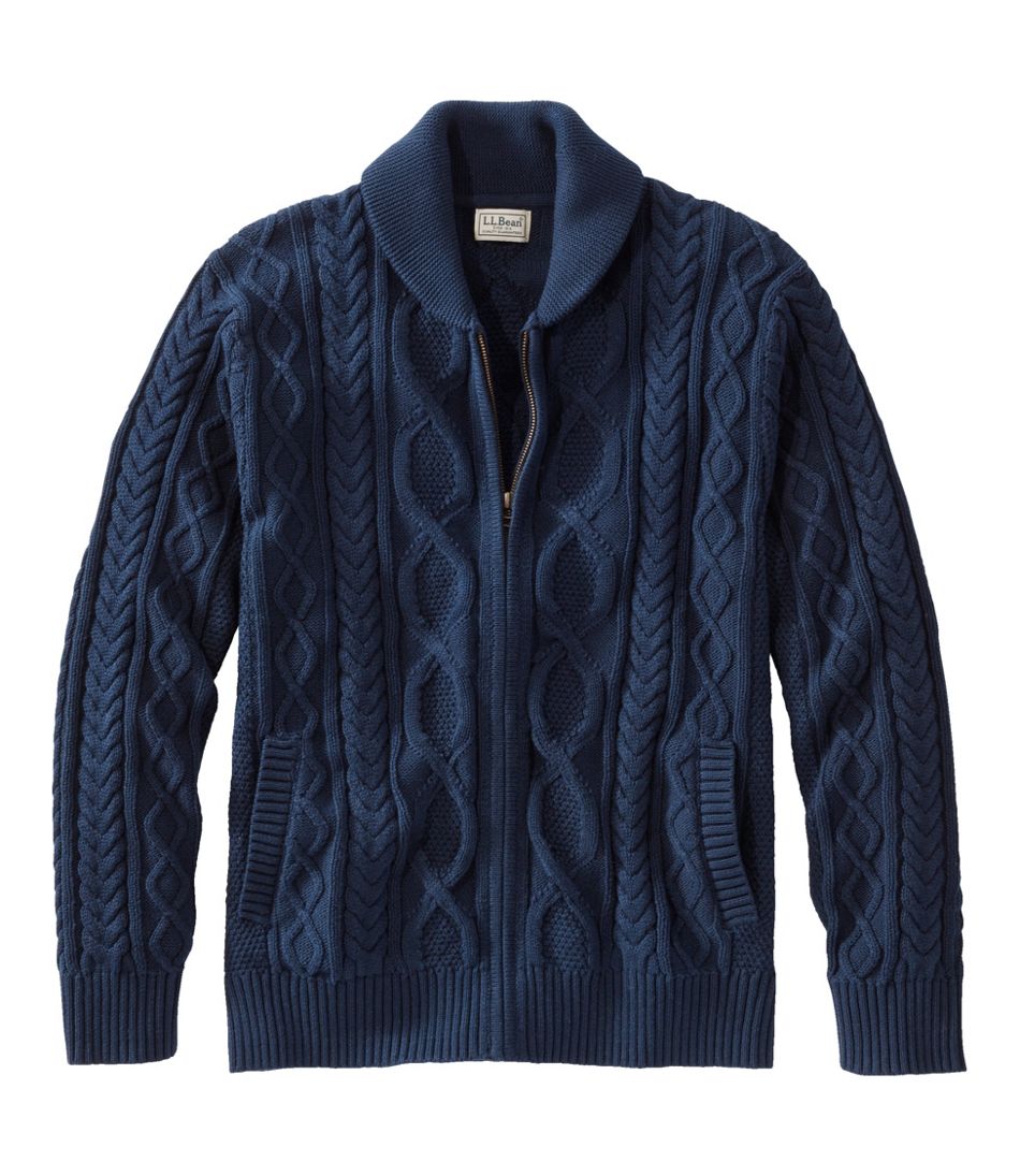 Men's Bean's Heritage Soft Cotton Fisherman Sweater, Full-Zip ...