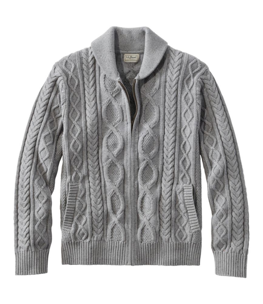 Men's Bean's Heritage Soft Cotton Fisherman Sweater, Full-Zip, Gray Pebble, small image number 1