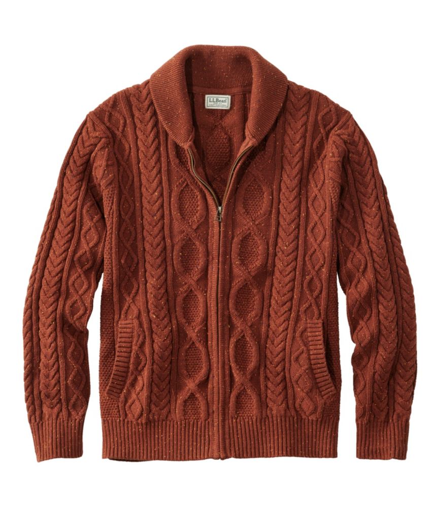 Men's Bean's Heritage Soft Cotton Fisherman Sweater, Full-Zip, Burnt Mahogany Donegal, small image number 1