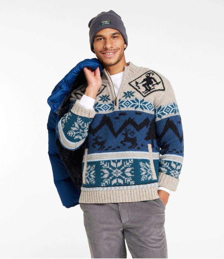 Men's Bean's Classic Ragg Wool Sweater, Quarter-Zip, Fair Isle, Natural, small image number 2