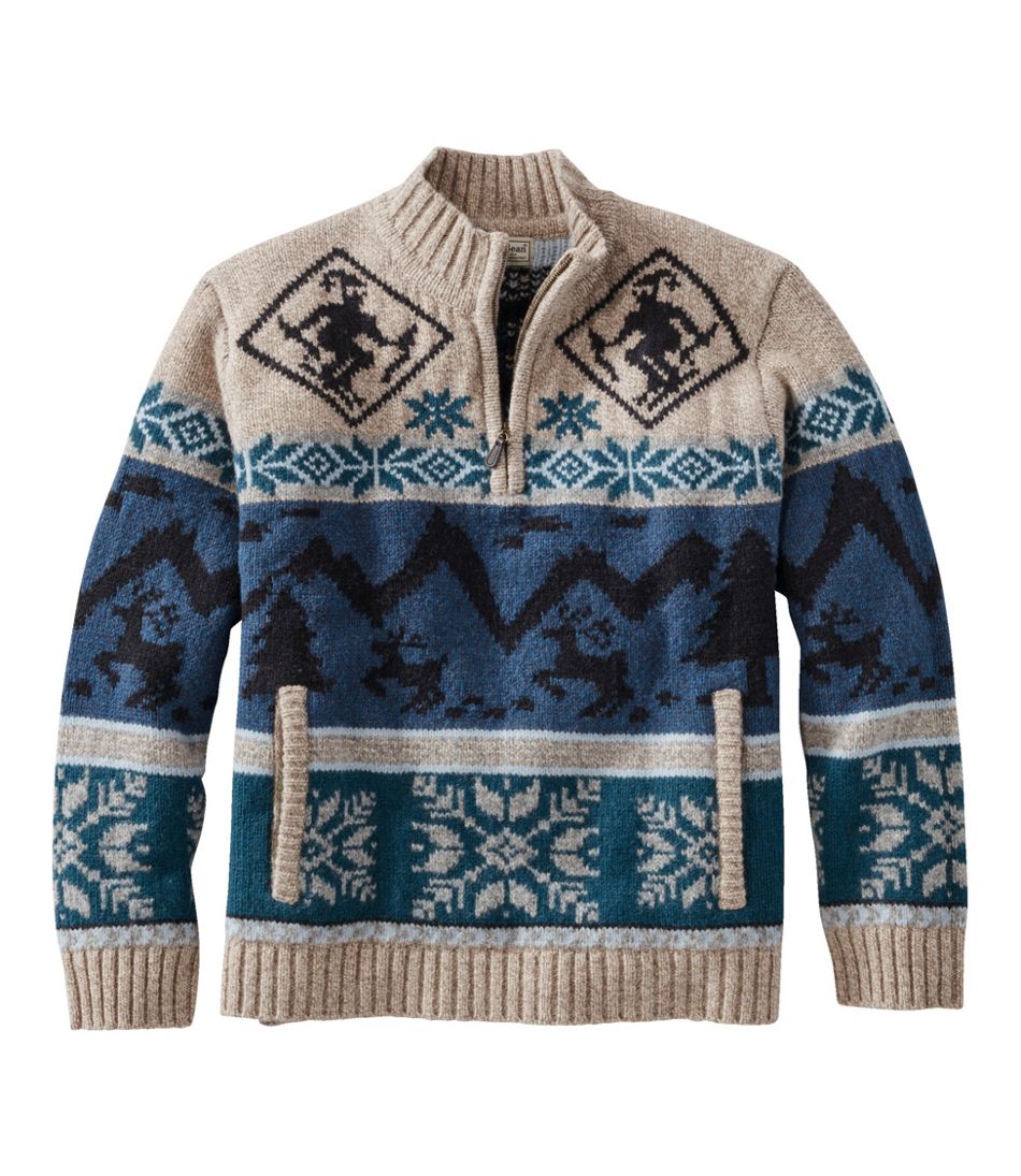 Men’s Vintage Sweaters, Retro Jumpers 1920s to 1980s Mens Beans Classic Ragg Wool Sweater Half Zip Fair Isle  AT vintagedancer.com