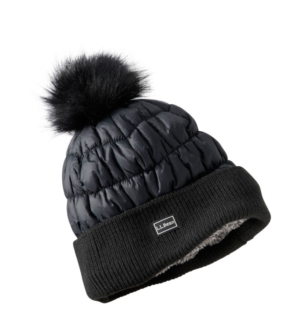 Women's Puffer Pom Hat Dark Black Osfa, Synthetic/Nylon | L.L.Bean