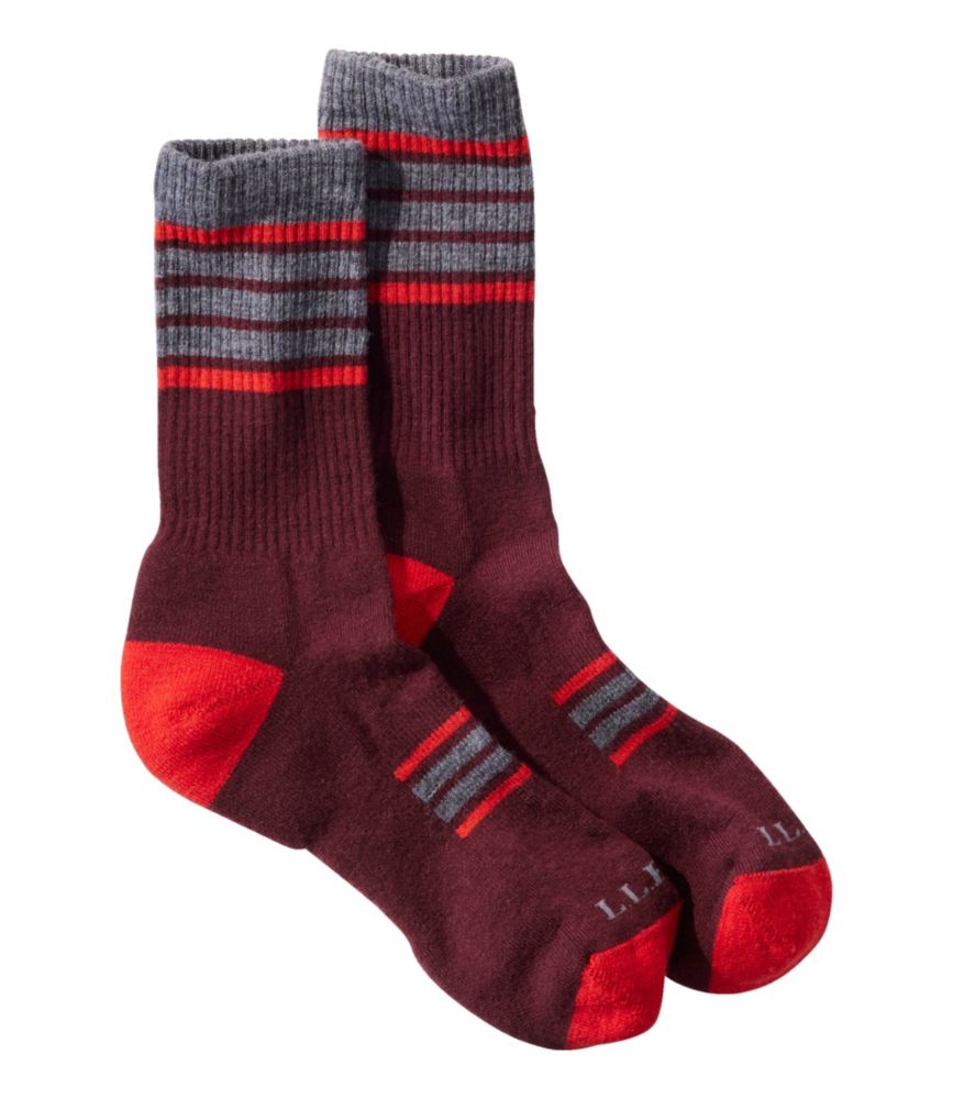 Adults' Katahdin Hiker Socks, Stripe, Deep Rosewood/Orange Red, small image number 1