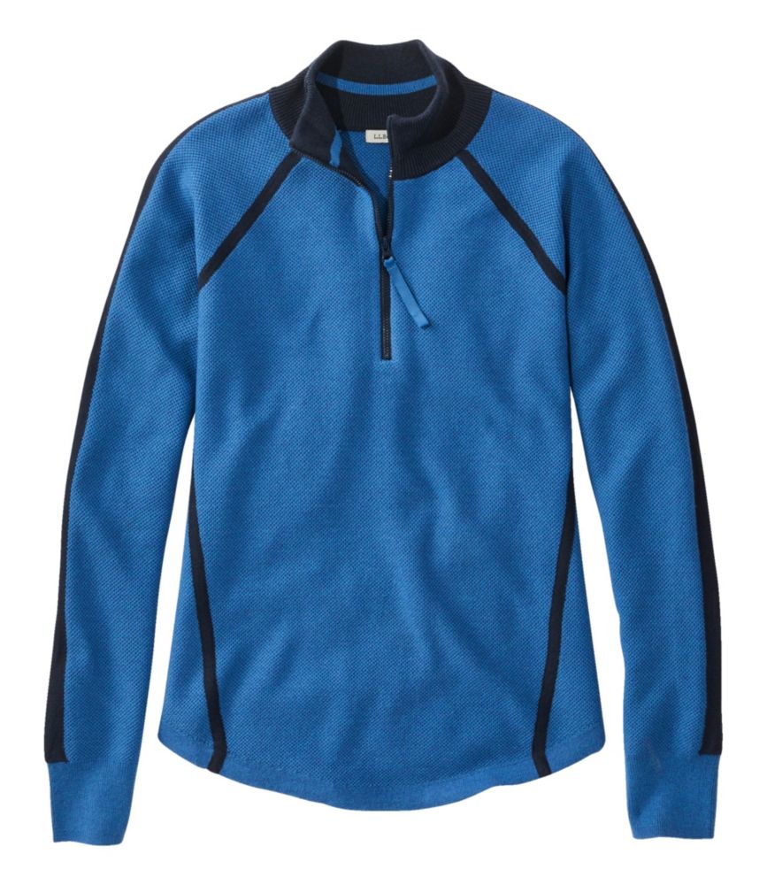 Women's Honeycomb Merino Wool-Blend Sweater, Quarter-Zip, Blue Heather, small image number 1