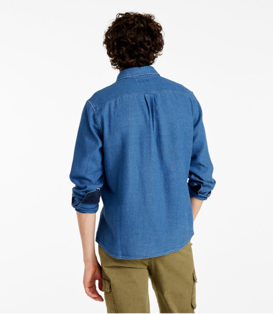 Men's Signature Washed Indigo Shirt, Long-Sleeve, Bright Blue, small image number 3