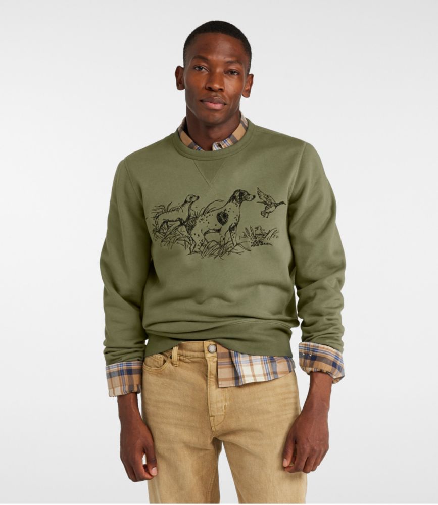 Men's Signature Rugged Crewneck Sweatshirt, Print, Navy Bean Boot, small image number 2