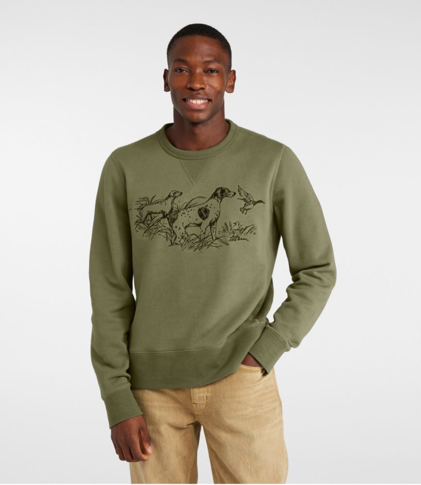 Men's Signature Rugged Crewneck Sweatshirt, Print, Dusty Olive/Dogs, small image number 4