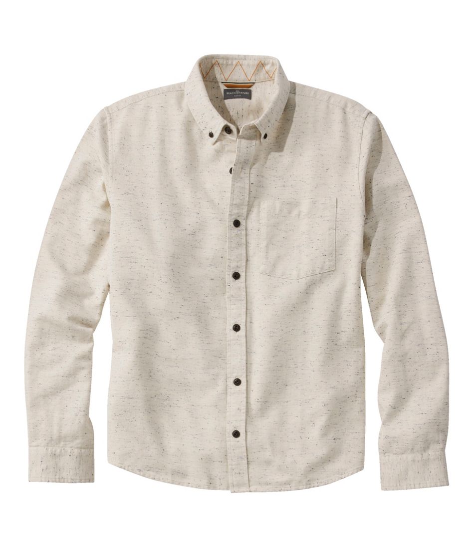 Men's Signature Donegal Woven Shirt, Long-Sleeve Cream Large, Twill Flannel | L.L.Bean
