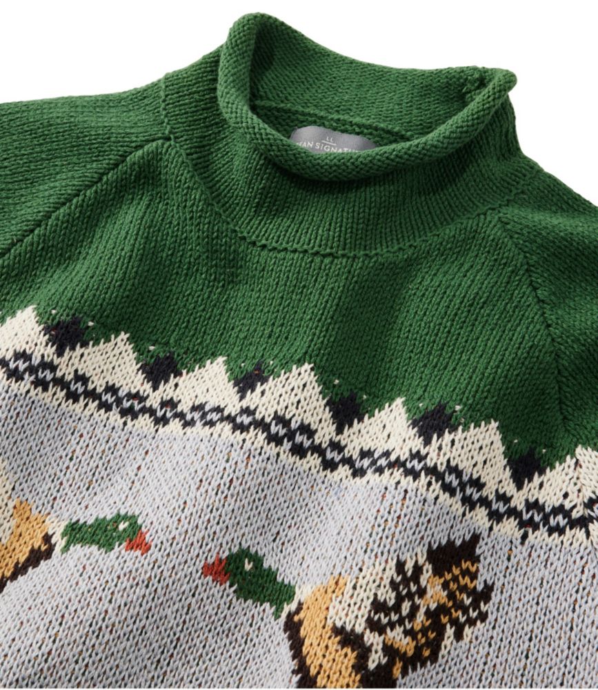 Men's Signature Organic Cotton Rollneck Sweater, Fair Isle, Oatmeal Birdseye, small image number 5