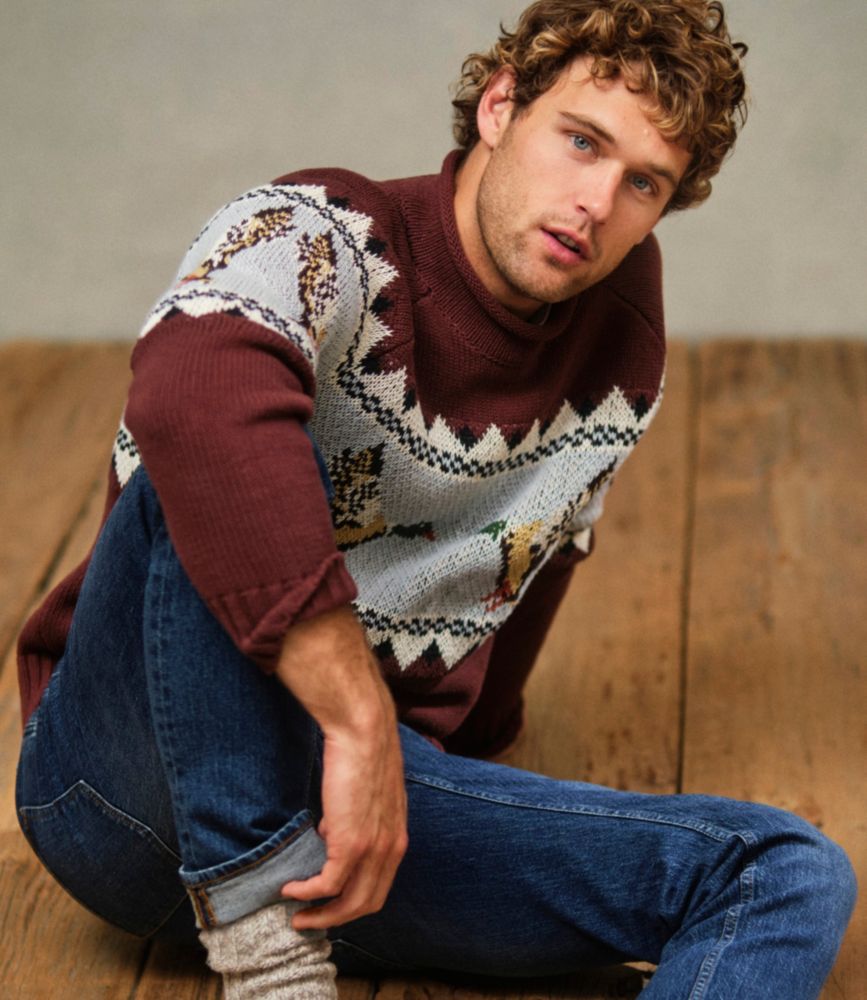 Men's Signature Organic Cotton Rollneck Sweater, Fair Isle, Currant Mallard, small image number 10