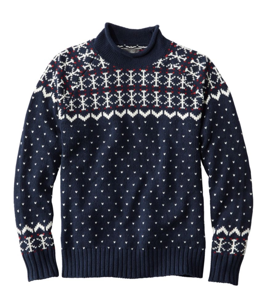 Men's Signature Organic Cotton Rollneck Sweater, Fair Isle, Navy, small image number 1