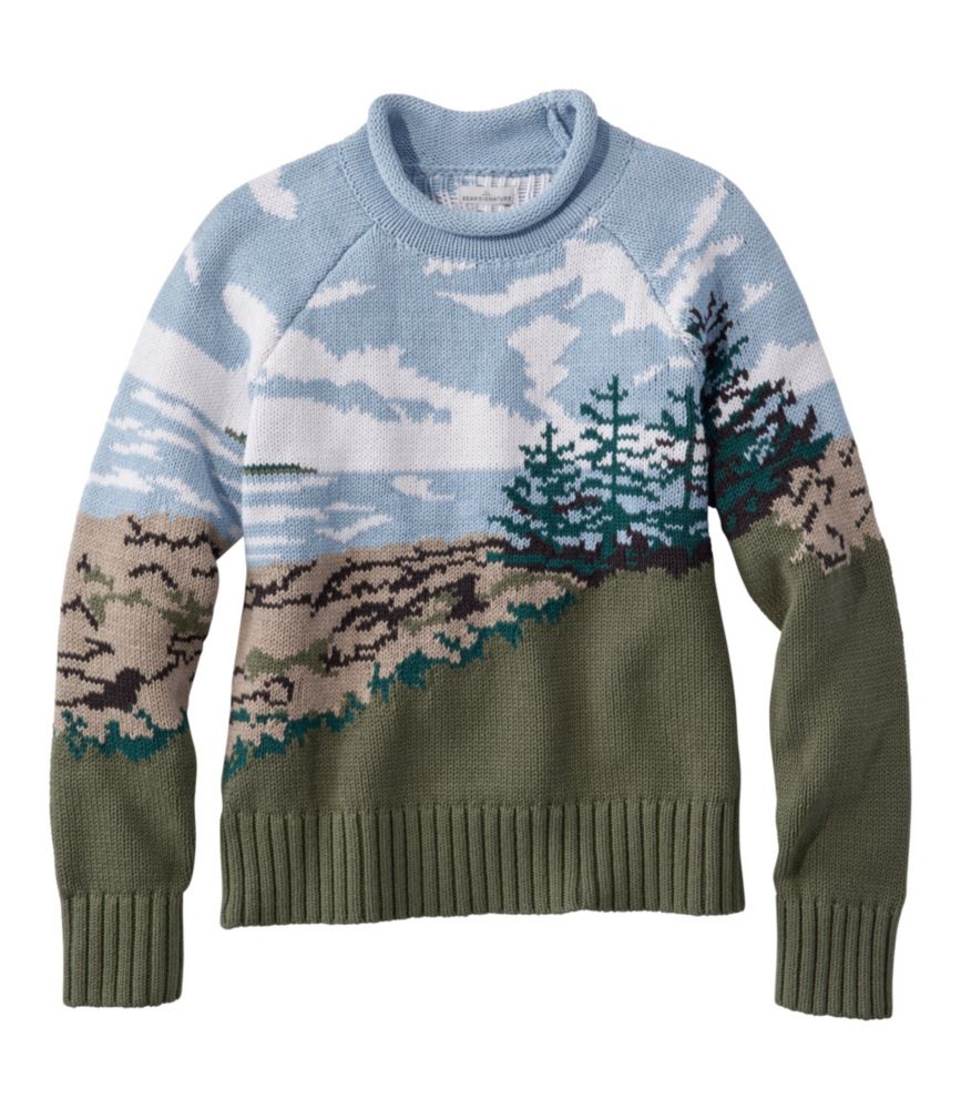 Women's Signature Original Cotton Sweater, Rollneck Novelty, Coastal Scenic, small image number 1