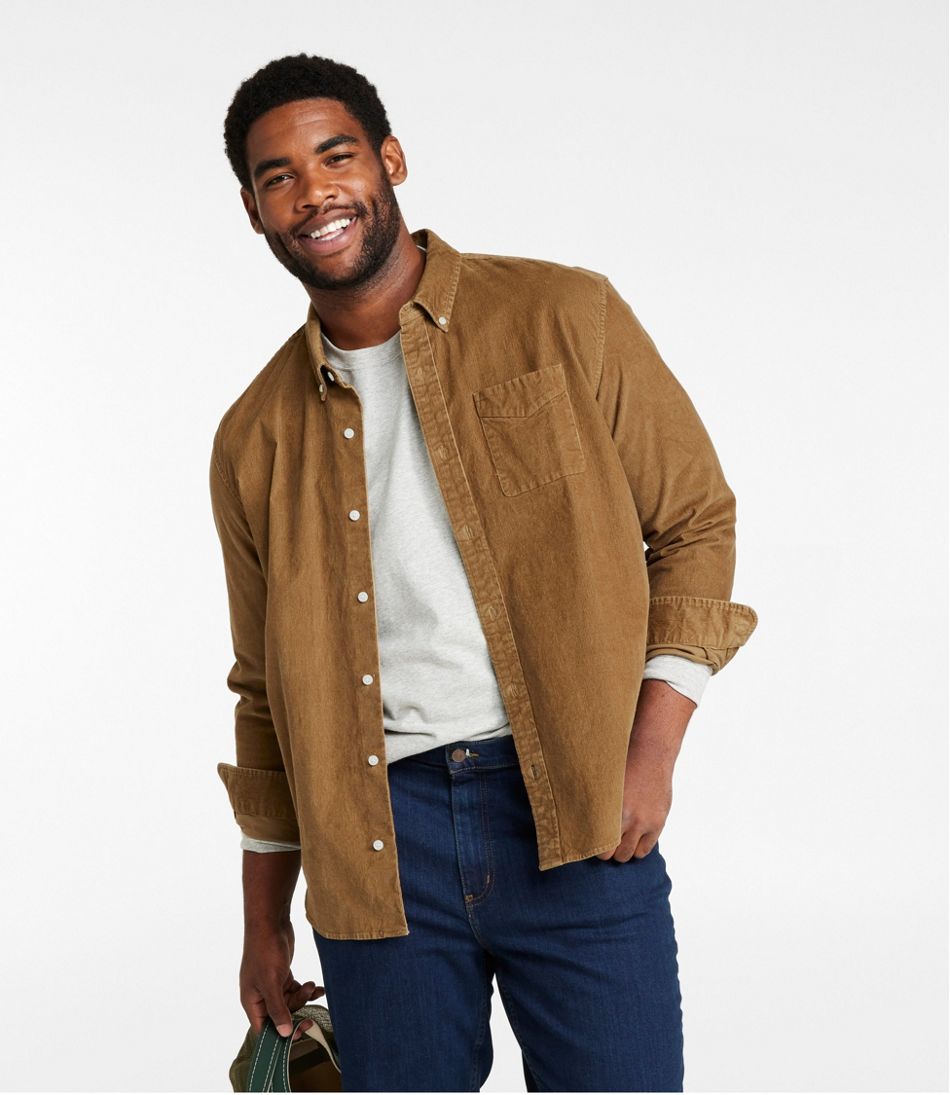 Men's Comfort Stretch Corduroy Shirt, Long-Sleeve, Traditional Untucked ...