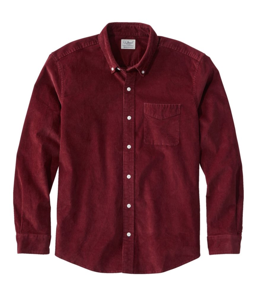 Men's Comfort Stretch Corduroy Shirt, Long-Sleeve, Traditional Untucked Fit, Burgundy, small image number 1