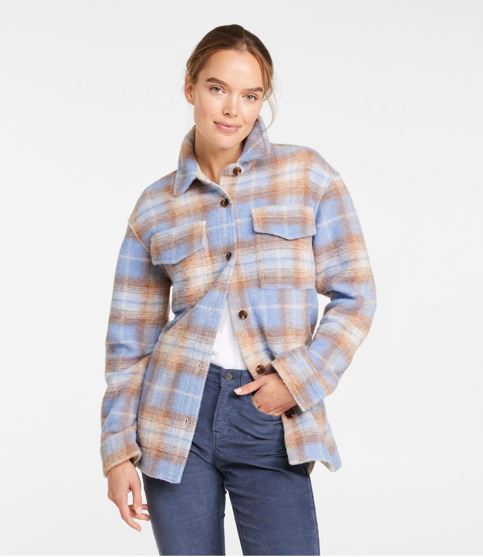 L New Plaid Flannel Shacket Shirt Jacket Button Front Top Coat Womens LARGE