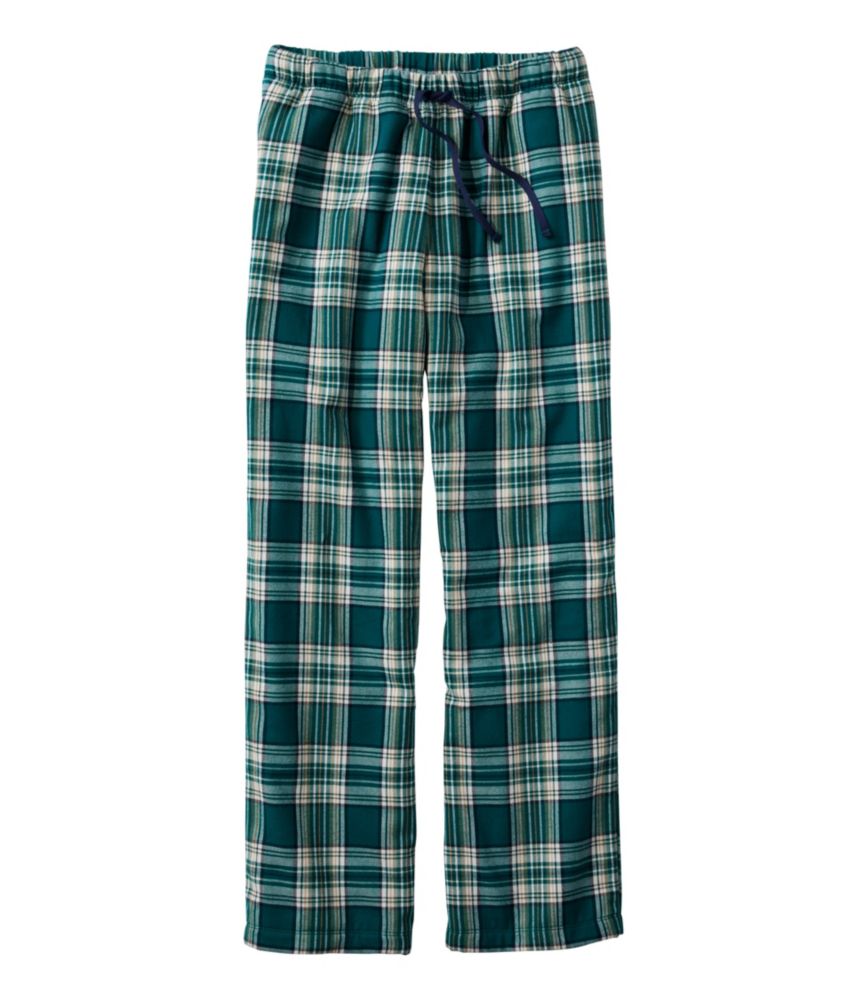 L.L.Bean Flannel Sleep Pants, Plaid Fleece-Lined, Deep Teal Green Plaid, small image number 1