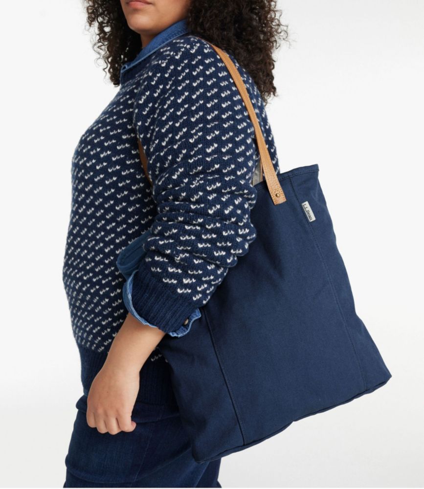 Leather-Handle Essential Tote Bag, Classic Navy, small image number 5