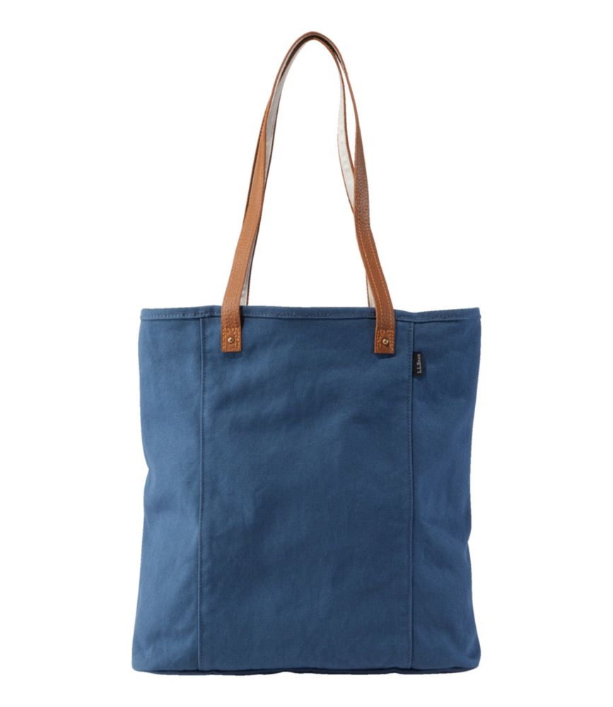 Blue tote bag with brown handles hotsell