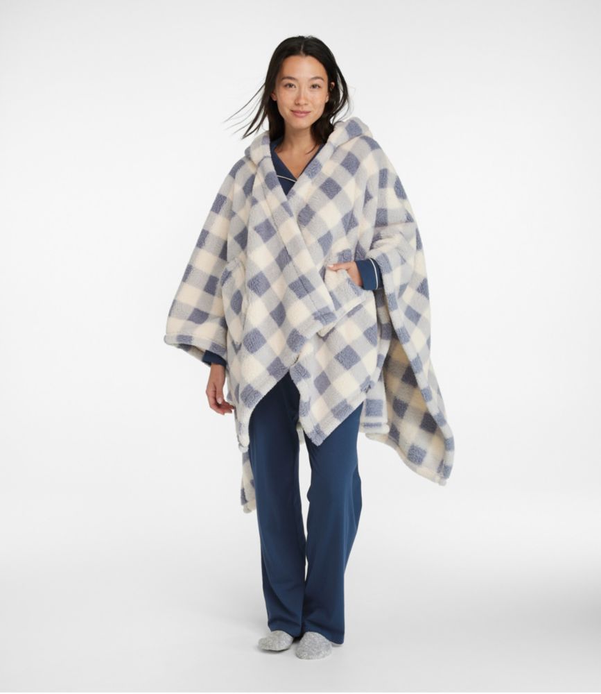 Cozy Sherpa Wearable Throw, Plaid, Cream/Indigo Gray, small image number 2