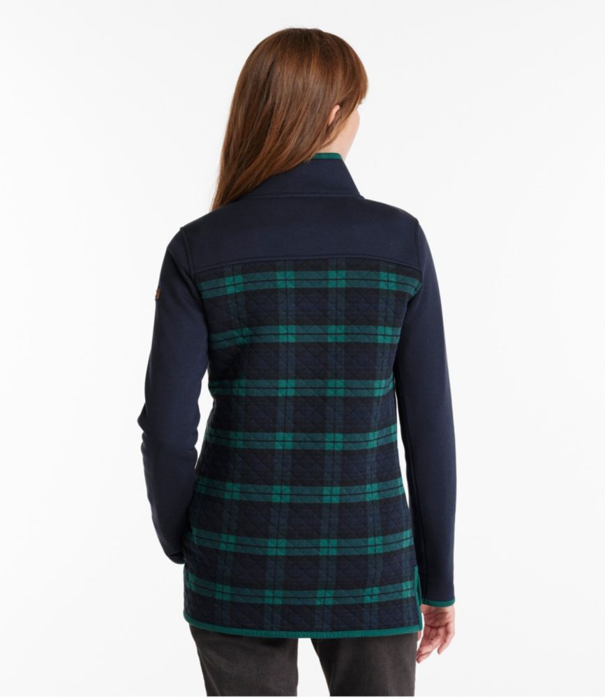 Women's Quilted Sweatshirt, Mockneck Tunic Print, Classic Navy/Blackwatch Plaid, small image number 3