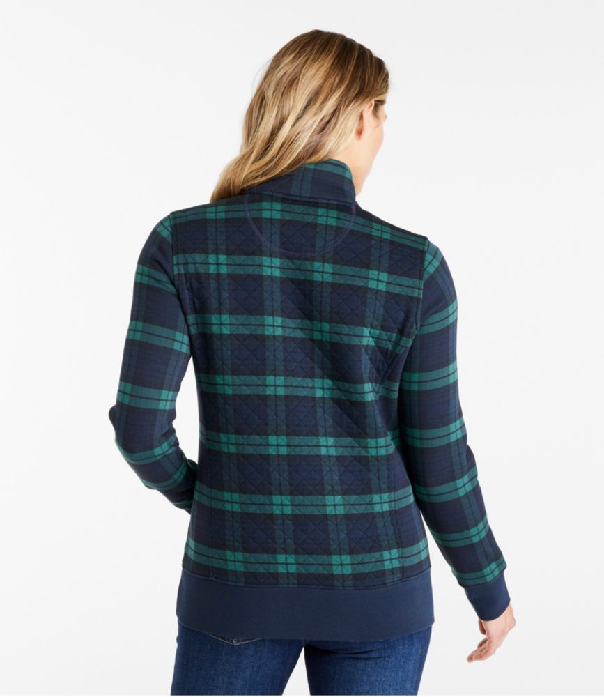 Women's Quilted Quarter-Zip Pullover, Print, Blackwatch Plaid, small image number 3