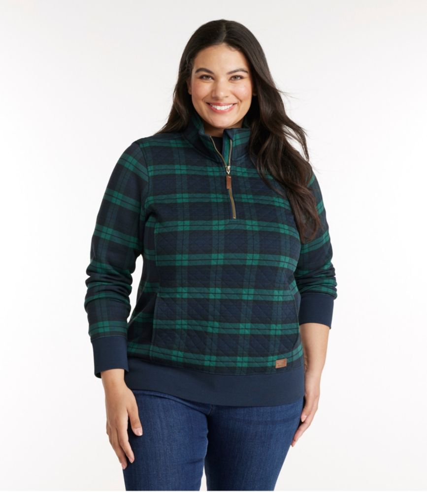 Women's Quilted Quarter-Zip Pullover, Print, Blackwatch Plaid, small image number 2