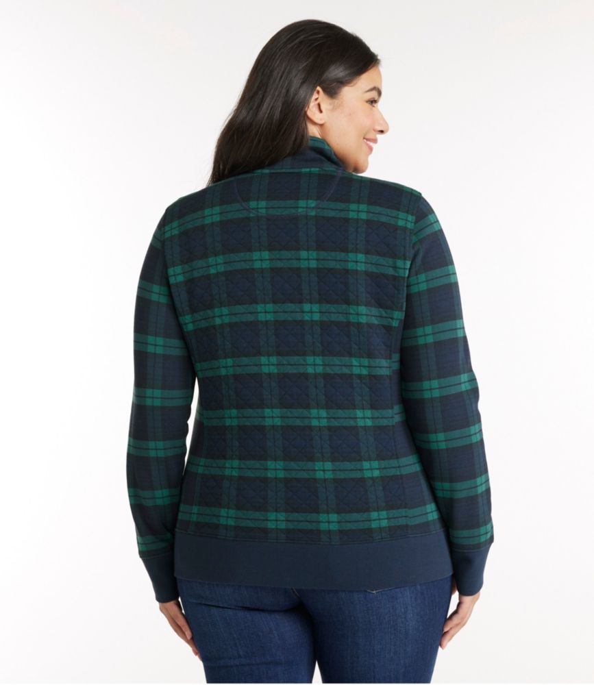 Women's Quilted Quarter-Zip Pullover, Print, Blackwatch Plaid, small image number 3