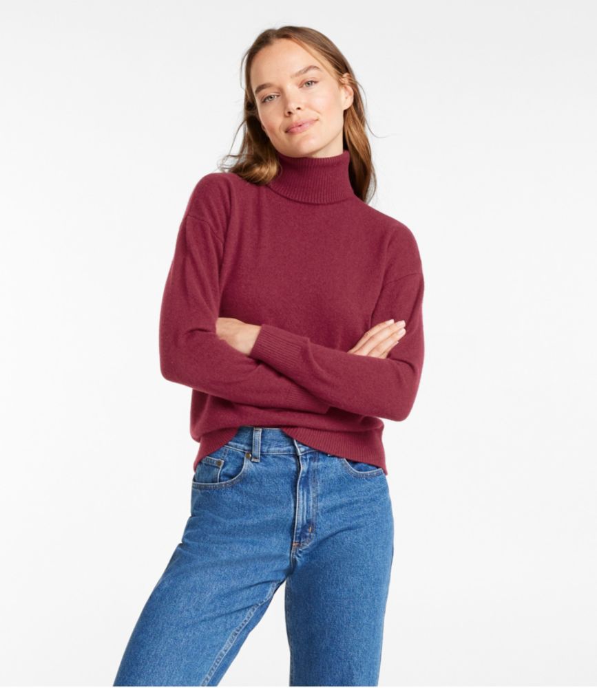 Women's Classic Cashmere Sweater, Turtleneck, Bordeaux, small image number 2