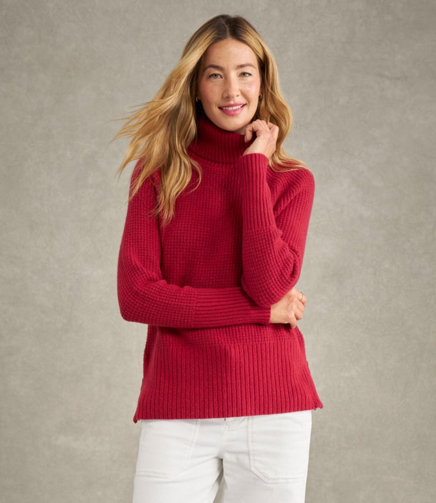 Women's SuperSoft Waffle Sweater, Turtleneck, Blue Aster Heather, small image number 7