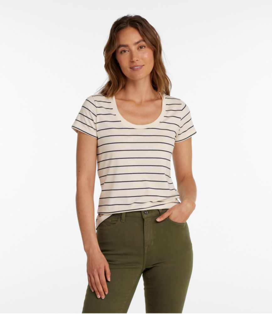 Women's Soft Stretch Supima-Blend Tee, Scoopneck Short-Sleeve Stripe