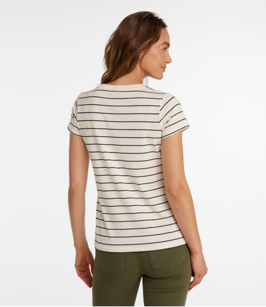 Women's Soft Stretch Supima Tee, Scoopneck Short-Sleeve Stripe, Sailcloth/Classic Navy, small image number 3