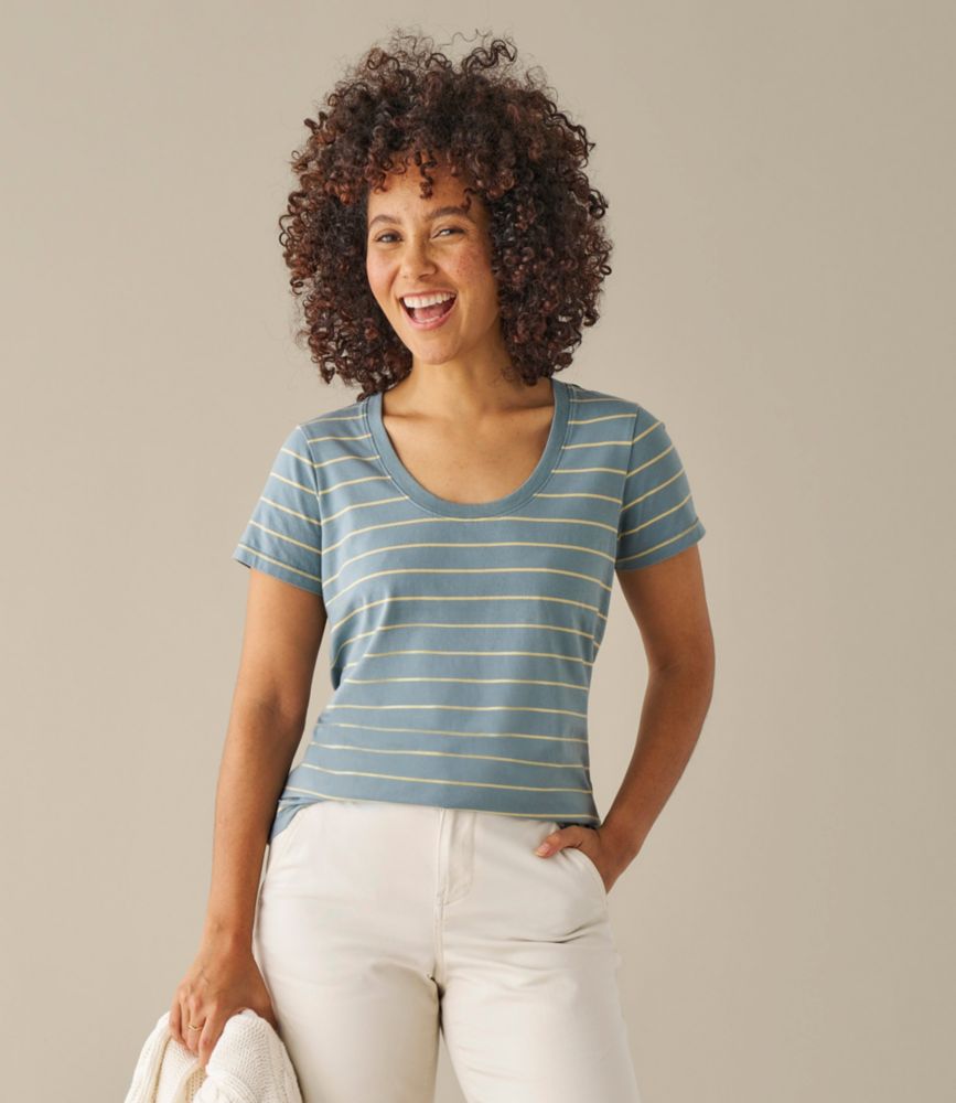 Women's Soft Stretch Supima-Blend Tee, Scoopneck Short-Sleeve Stripe, Sailcloth/Classic Navy, small image number 7