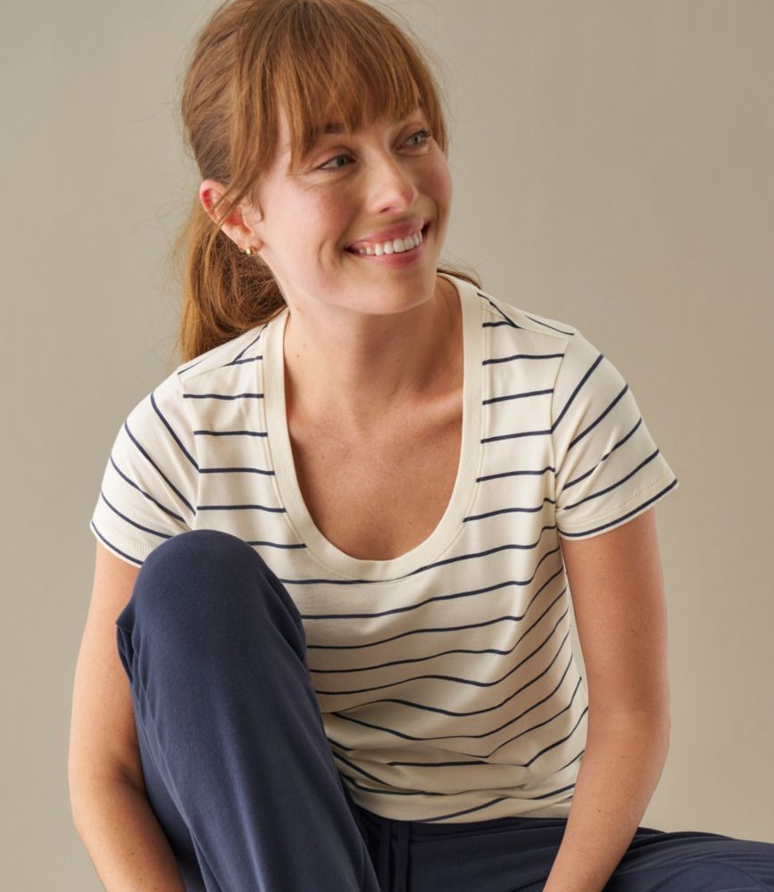Women's Soft Stretch Supima-Blend Tee, Scoopneck Short-Sleeve Stripe