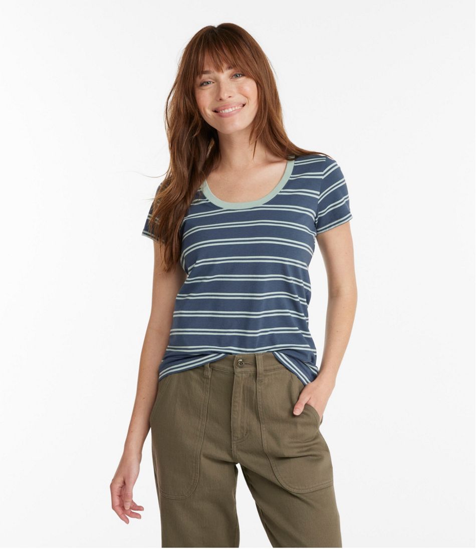 Women's Soft Stretch Supima Tee, Scoopneck Short-Sleeve Stripe