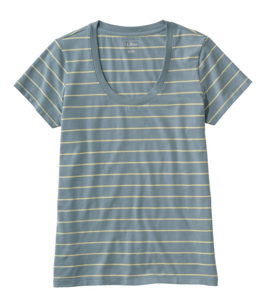 Women's Soft Stretch Supima Tee, Scoopneck Short-Sleeve Stripe, Cadet Blue/Lemon, small image number 1