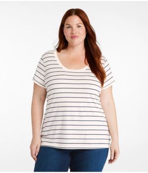 Women's Soft Stretch Supima-Blend Tee, Scoopneck Short-Sleeve Stripe