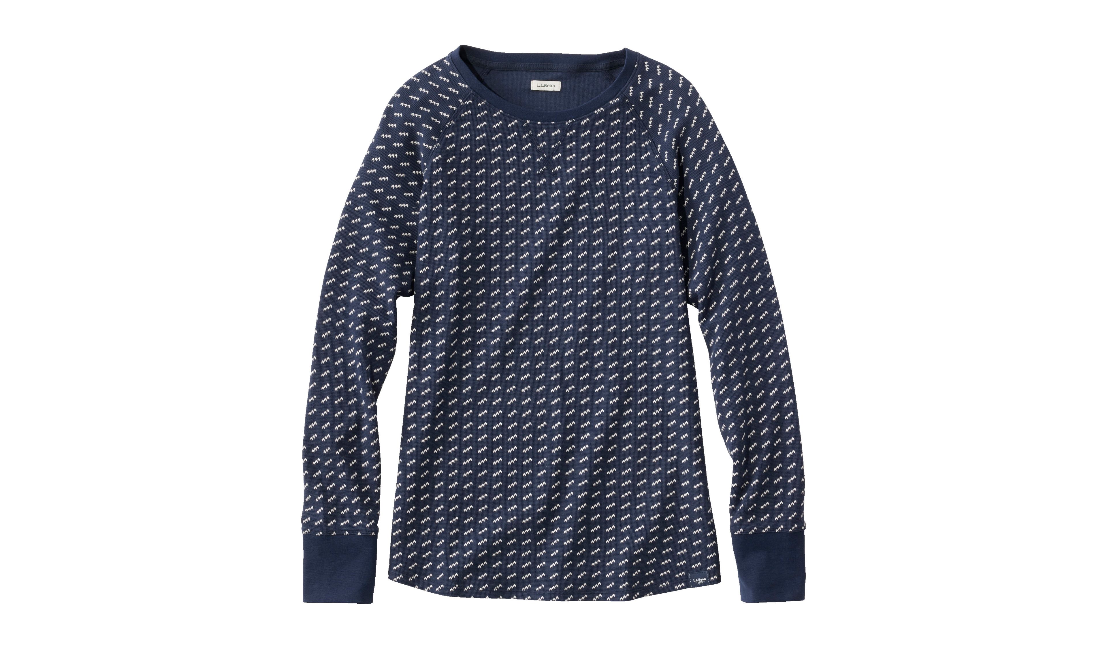 Women's Unshrinkable Mini-Waffle Tee, Long-Sleeve Crewneck Stripe