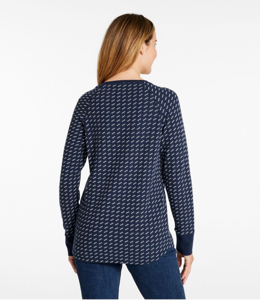 Women's Unshrinkable Mini-Waffle Tee, Long-Sleeve Crewneck Stripe