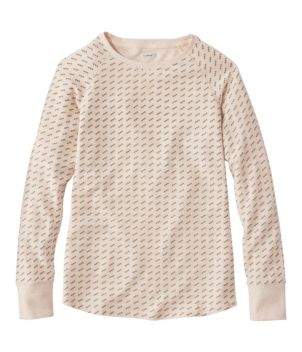 Women's Unshrinkable Mini-Waffle Tee, Long-Sleeve Crewneck Stripe