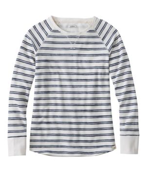 Women's Unshrinkable Mini-Waffle Tee, Long-Sleeve Crewneck Stripe