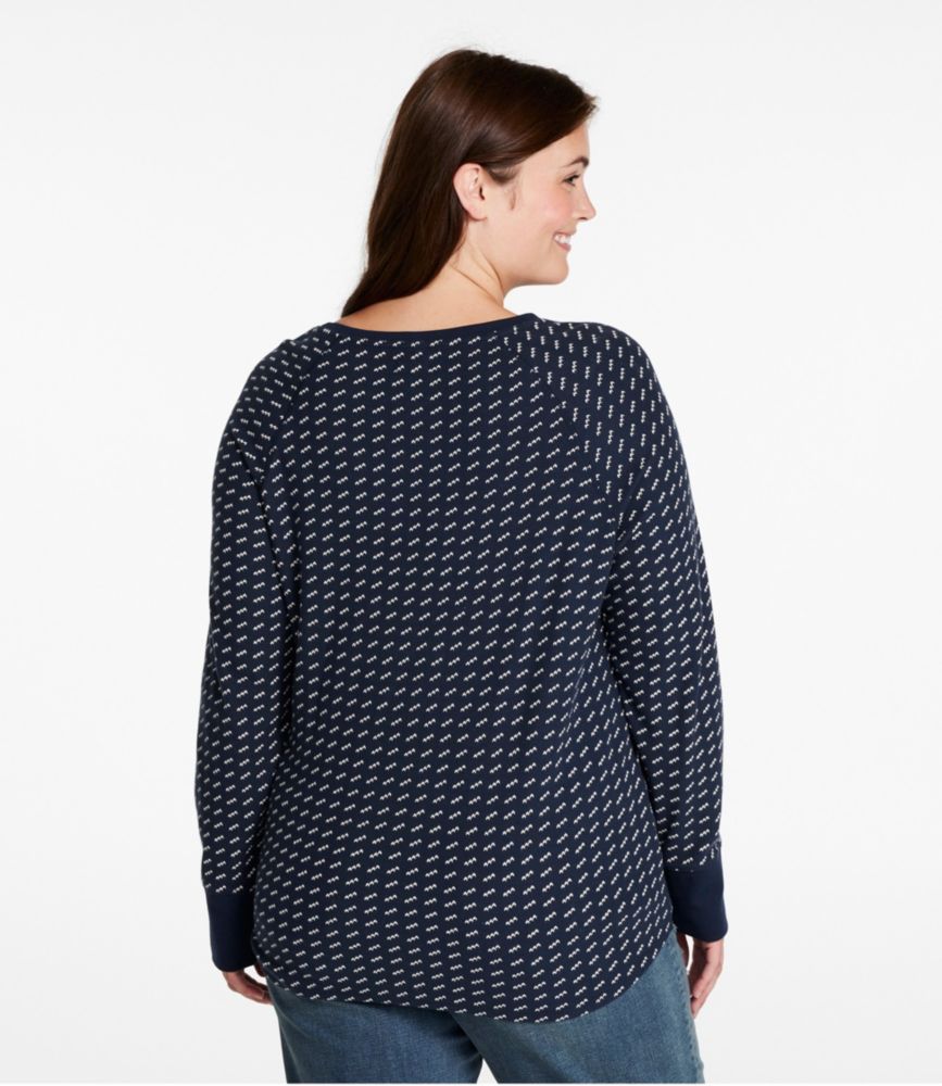 Women's Unshrinkable Mini-Waffle Tee, Long-Sleeve Crewneck Stripe