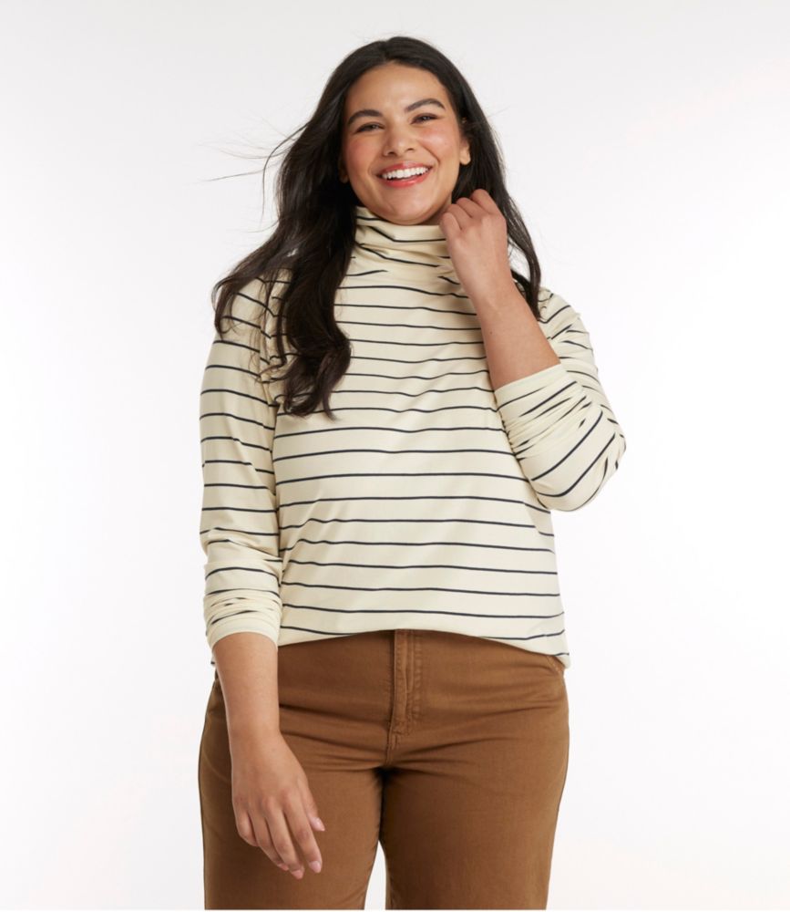 Women's Soft Stretch Supima-Blend Tee, Turtleneck Stripe, Sailcloth/Classic Navy, small image number 2