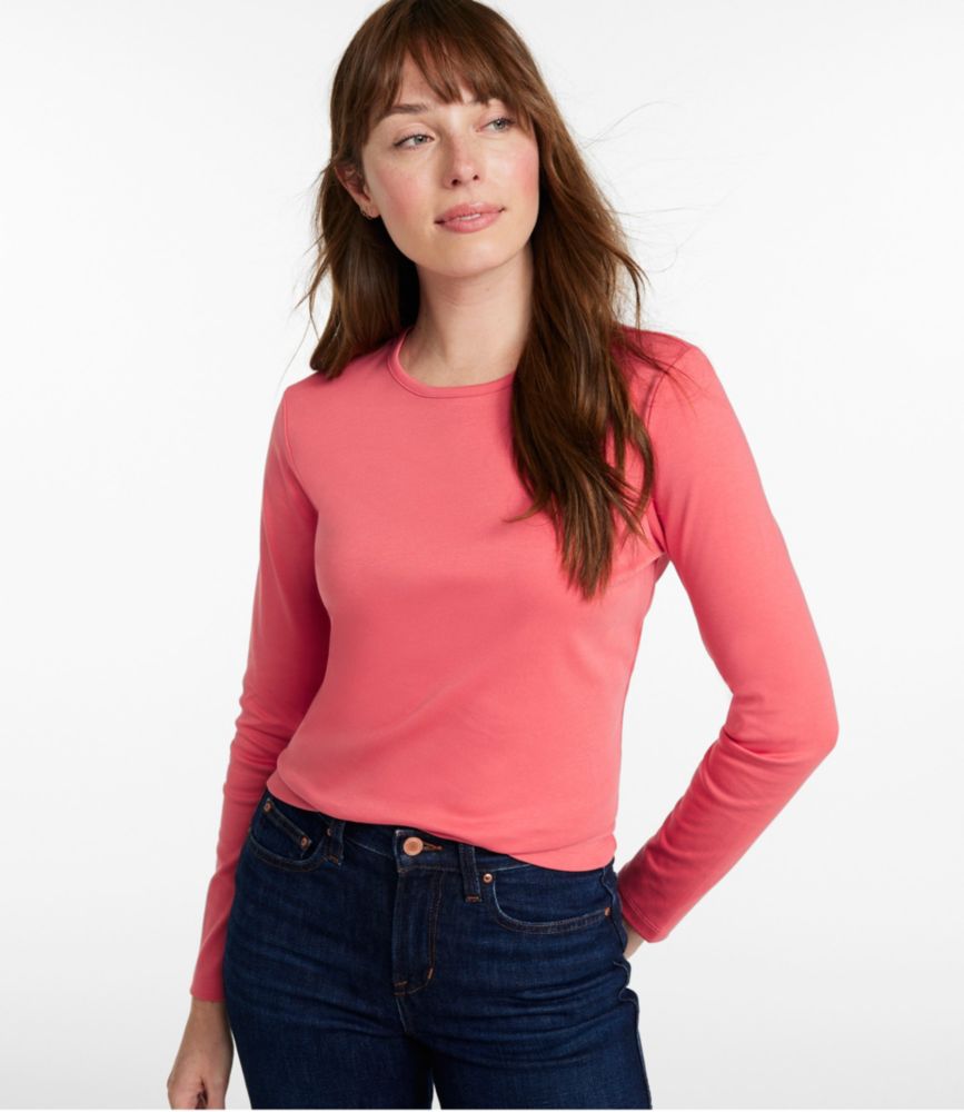 Women's Pima Cotton Tee, Long-Sleeve Crewneck