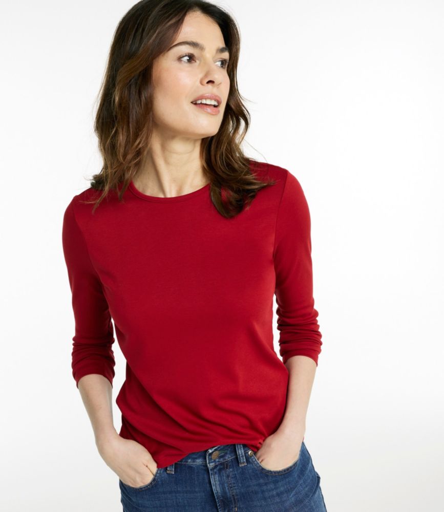 Women's Pima Cotton Tee, Long-Sleeve Crewneck