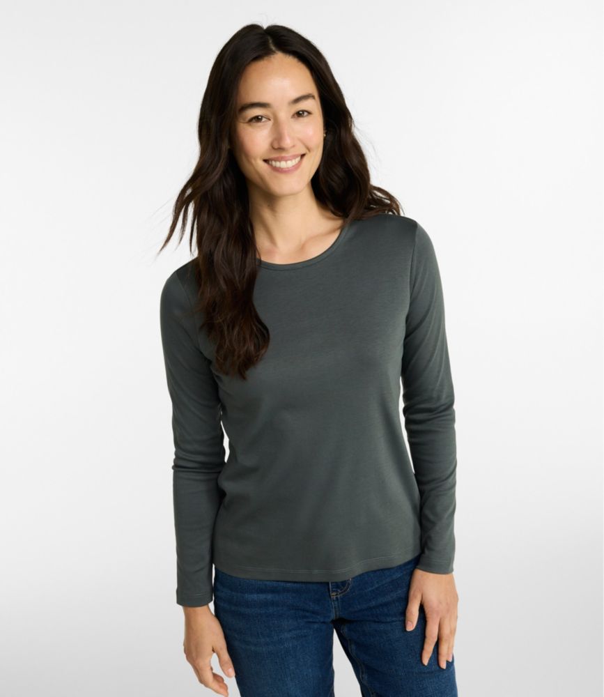 Women's Pima Cotton Tee, Long-Sleeve Crewneck