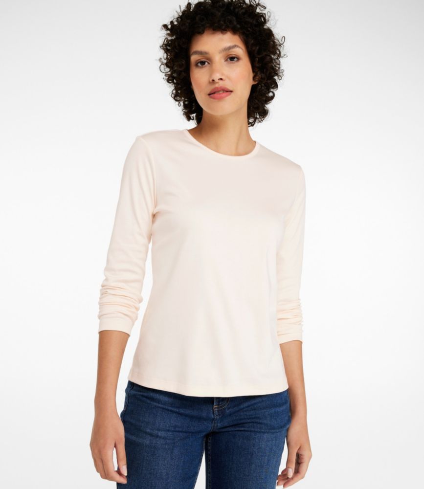 Women's Pima Cotton Tee, Long-Sleeve Crewneck