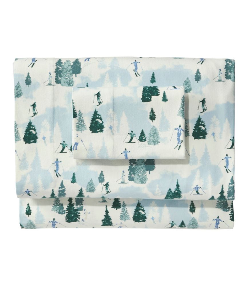 Skier Scenic Flannel Sheet Set Collection, Sea Salt, small image number 1