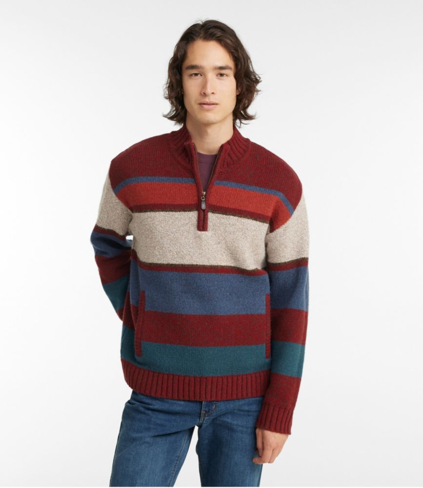 Men's Bean's Classic Ragg Wool Sweater, Quarter-Zip, Stripe, Mountain Red, small image number 2