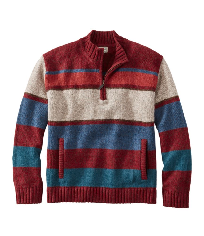 Men's Bean's Classic Ragg Wool Sweater, Quarter-Zip, Stripe | Sweaters ...