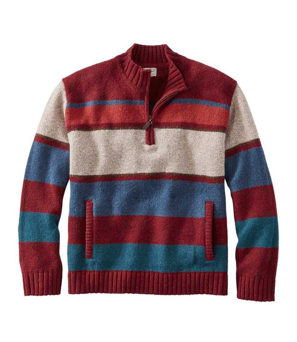Men's Bean's Classic Ragg Wool Sweater, Half Zip, Stripe | Sweaters at ...
